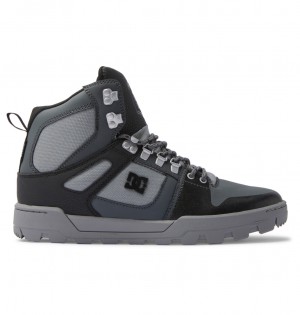 DC Shoes Pure Hi - θαλασσης Resistant High Top δερματινα Boots μαυρα γκρι μαυρα | 127309RMK